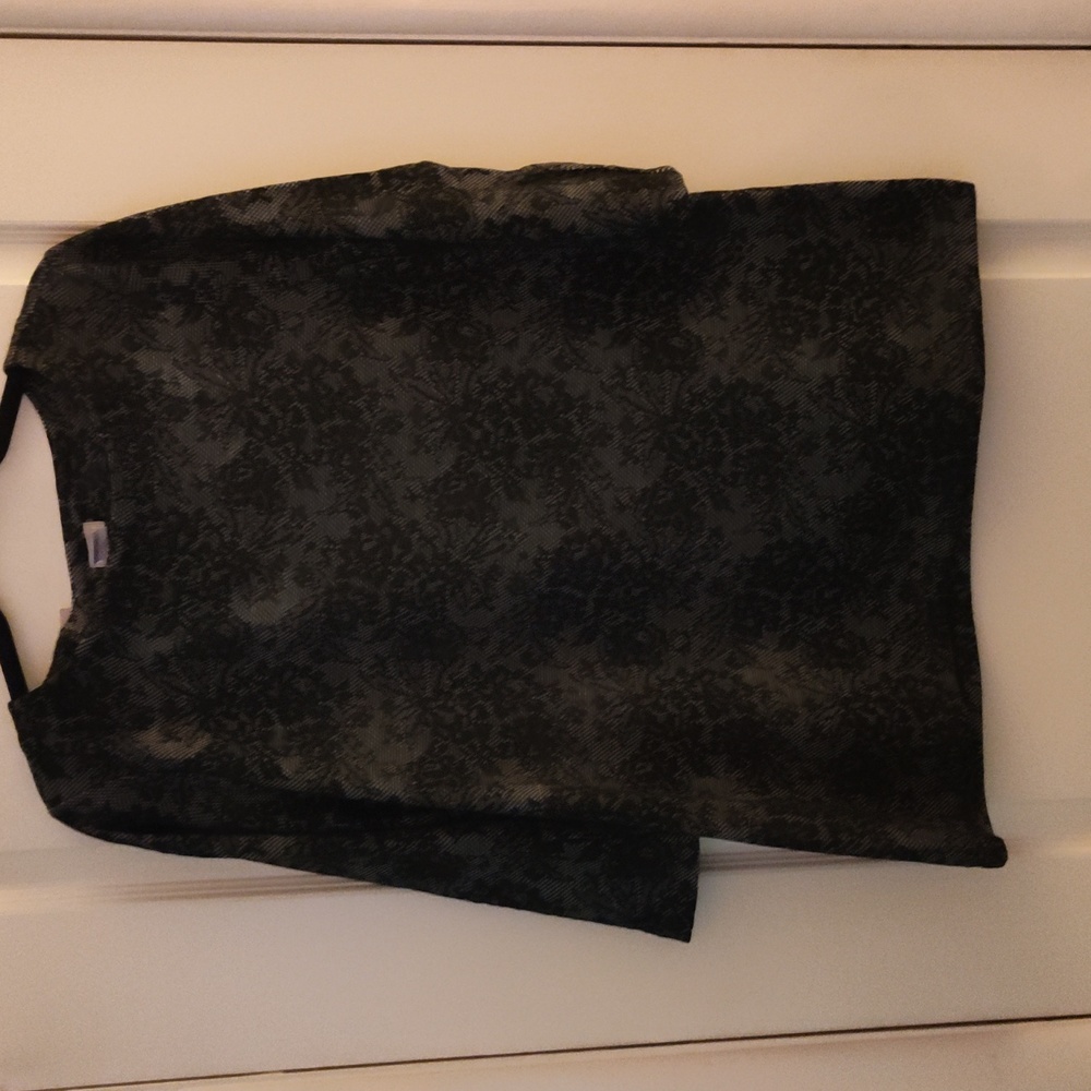 Stunning Chico's size large black lace illusion top with boat neck line